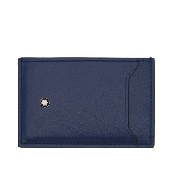Montblanc Slim Business Card Holder Wallet 3cc Bicolor Blue Black Leather New - Picture 1 of 3